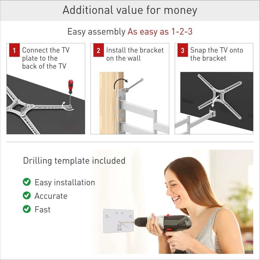 Barkan 3400W 13"-65" Full Motion Articulating TV Wall Mount (White)