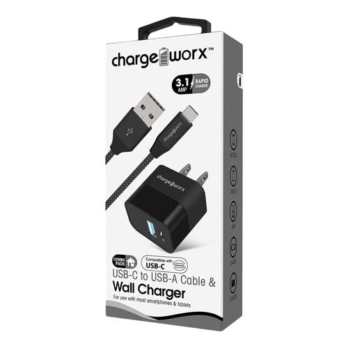 Chargeworx Dual USB Charger & 6ft USB-A to USB-C Cable