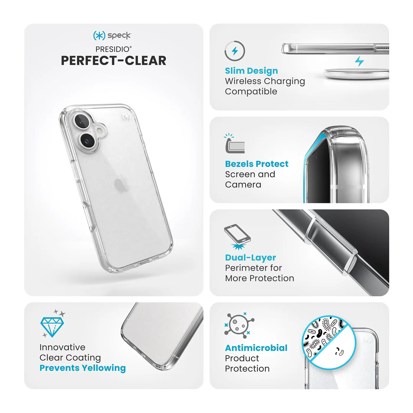 Speck - Presidio Perfect Clear Case for Apple iPhone 16 Plus - Clear
