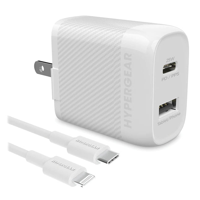 HyperGear SpeedBoost 25W USB-C & 12W USB Wall Kit with 6ft USB-C Cable (Black)