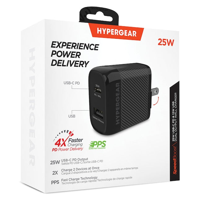 HyperGear 25 Watt Power Delivery USB-C®/USB-A Wall Charger