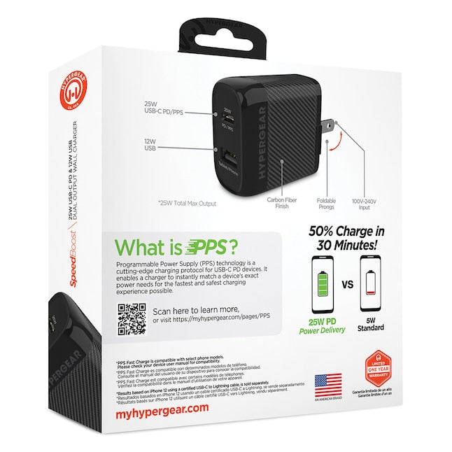 HyperGear 25 Watt Power Delivery USB-C®/USB-A Wall Charger