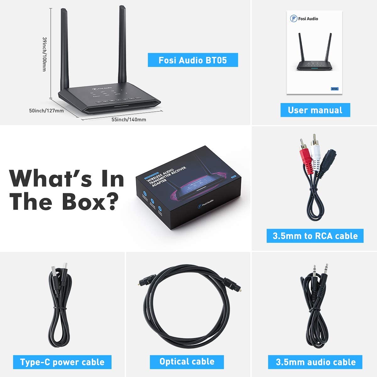 Fosi Audio BT05 Bluetooth 5.0 Transmitter & Receiver 3-in-1 Digital Optical and 3.5mm Wireless Audio Adapter for TV/Home Stereo System/Car/Nintendo Switch