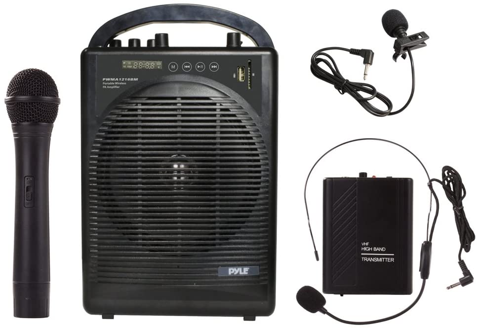 Pyle PWMA1216BM Portable Outdoor PA Speaker Amplifier System & Microphone Set with Bluetooth Wireless Streaming