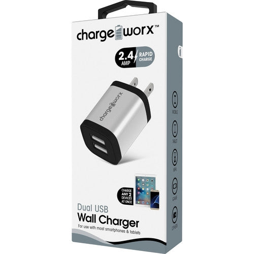 ChargeWorx 2.4A Dual USB Wall Charger (Silver)