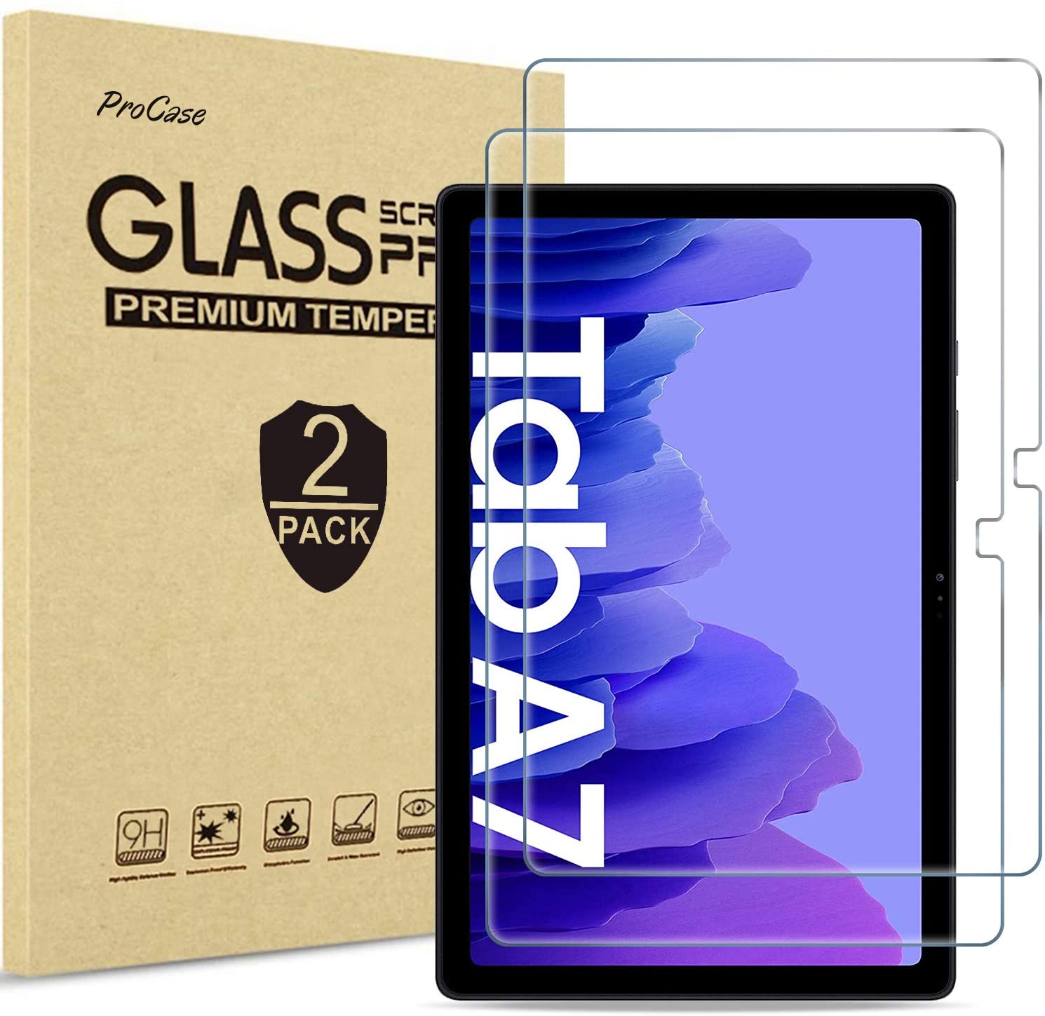 ProCase [2 Pack] Tempered Glass Screen Film Guard Screen Protector for Samsung Galaxy Tab A7 10.4" 2020 [T500] - Clear