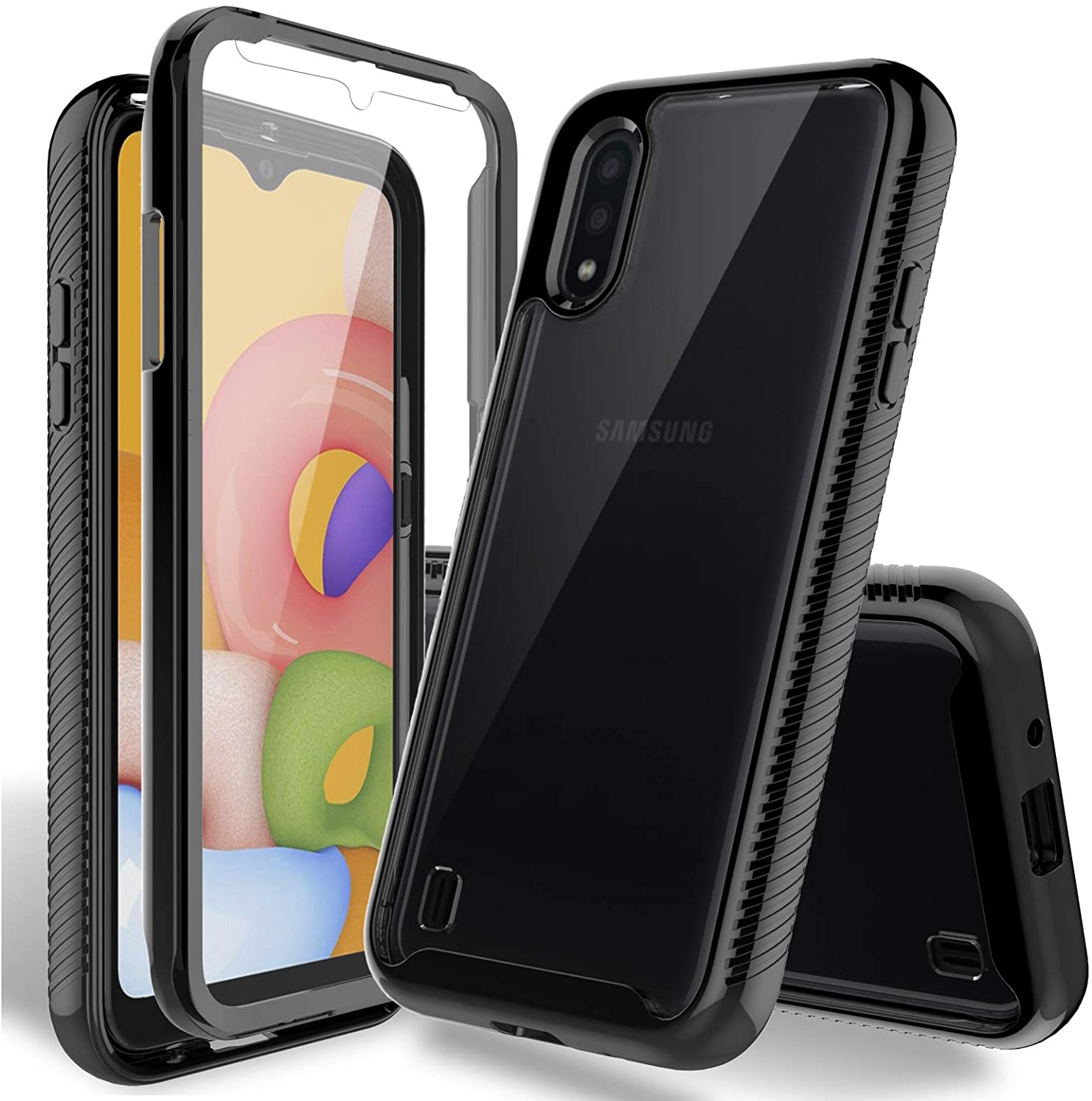 HATOSHI Samsung Galaxy A01 Case Built in Screen Protector, Military Grade Heavy Duty Protection, Crystal Clear Back, Full-Body Rugged Phone Case 5.7-inch