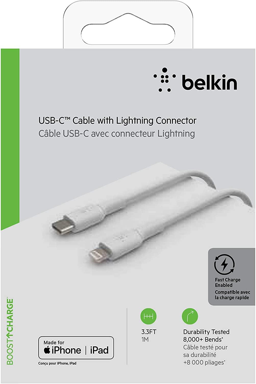 Belkin 3ft Boost Up Charge Lightning to USB-C Cable (White)
