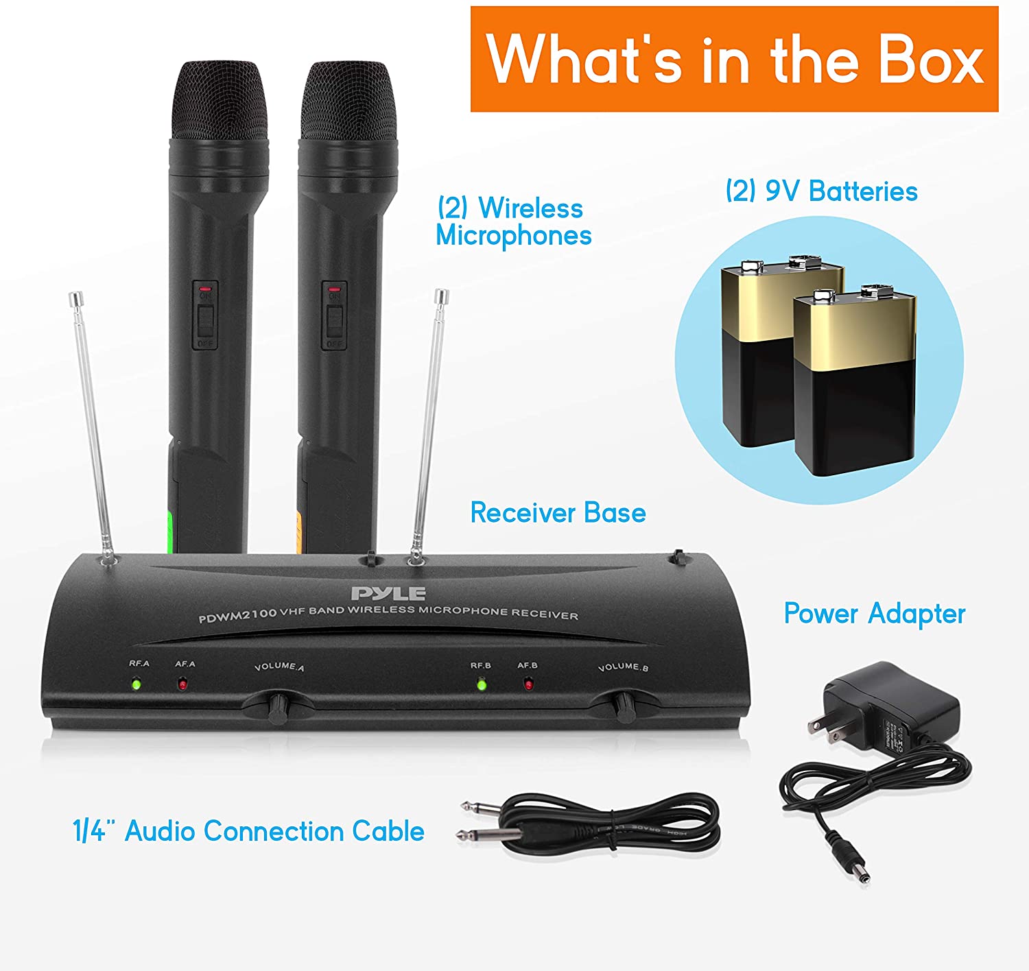 Pyle PDWM2100 Dual Channel VHF Professional Wireless Microphone System Set