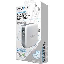 Chargeworx USB-C™ Cable & Wall Charger with Power Delivery (White)