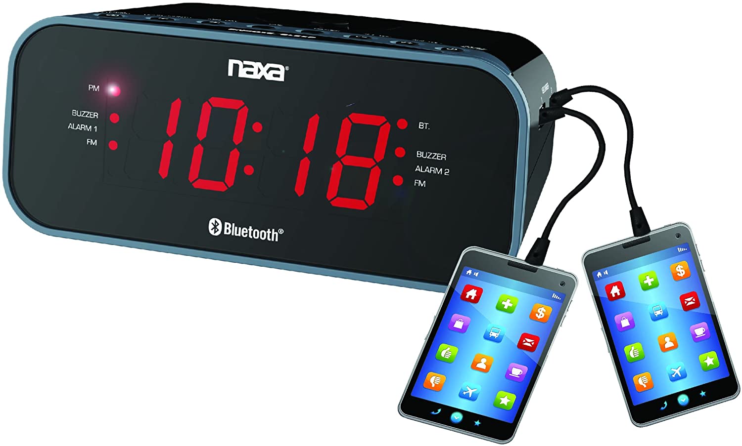 Naxa NRC-182 Bluetooth Dual Alarm Clock Radio with USB Charge Ports