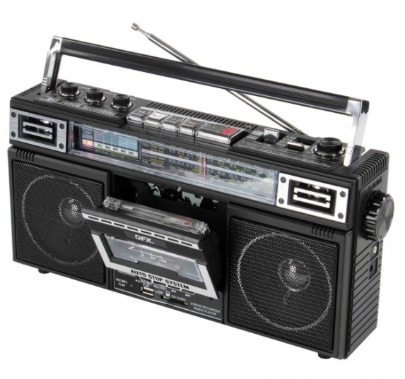 QFX ReRun X Cassette Player Boombox with 4-Band Radio, MP3 Converter, and Bluetooth®