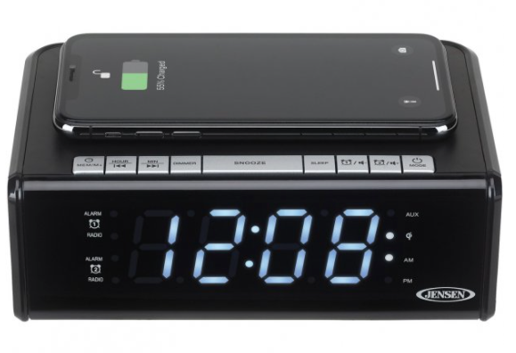 Jensen Dual Alarm Clock Radio with Qi Charging