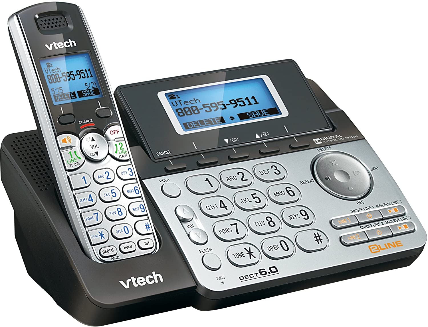 VTECH DS6151 2-Line Cordless Digital Answering System with Caller ID/Call Waiting