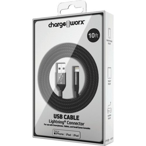 ChargeWorx 10ft Lightning to USB Type-A Male Cable