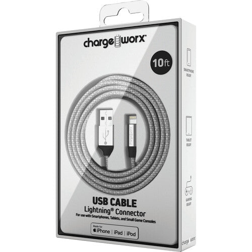 ChargeWorx 10ft Lightning to USB Type-A Male Cable
