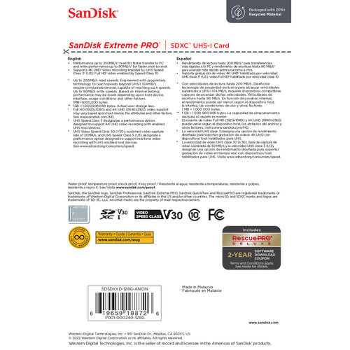 SanDisk 128GB Extreme PRO UHS-I SDXC Memory Card