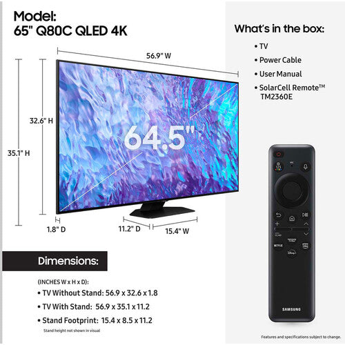 Samsung Q80C 65" Class QLED 4K UHD HDR Smart TV (2023)