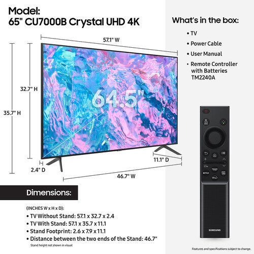 Samsung CU7000 65" Class HDR 4K Crystal UHD Smart LED TV (2023)