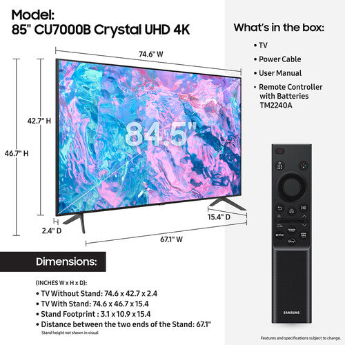 Samsung CU7000 85" Class HDR 4K Crystal UHD Smart LED TV (2023)