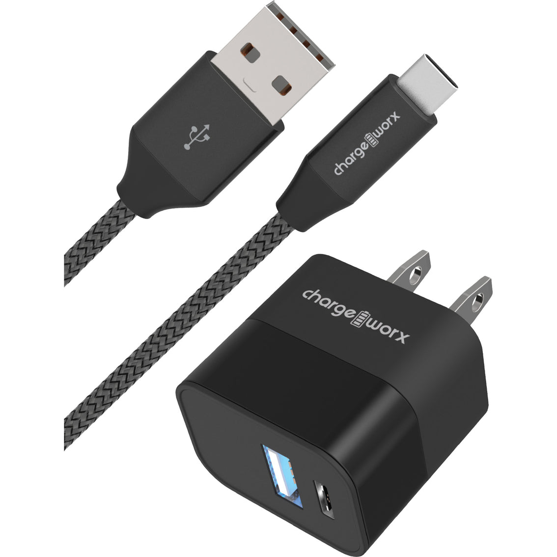 Chargeworx Dual USB Charger & 6ft USB-A to USB-C Cable