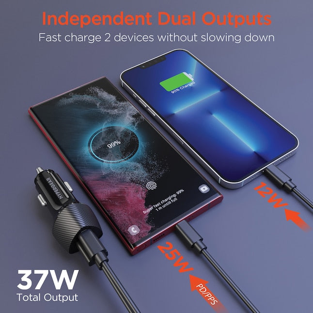HyperGear SpeedBoost 25-Watt PD Dual-Output Car Charger