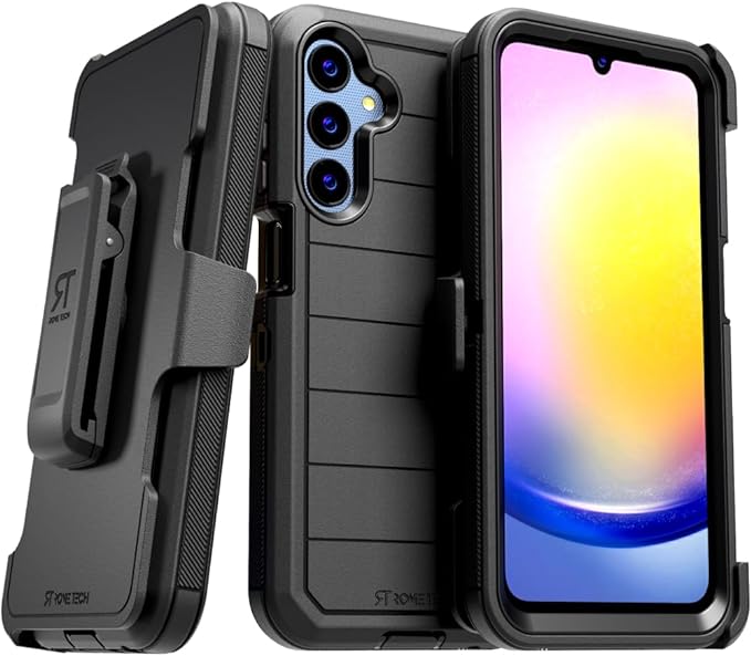 Samsung Galaxy A25 5G (2023) Case with Belt Clip Holster & Kickstand, Screenless Protective Dual-Layer Shockproof Phone Case - Black