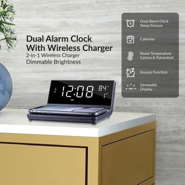 Supersonic® Dual Alarm Clock with 2-in-1 Wireless Charging