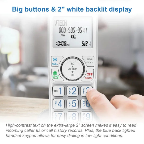 VTech® Bluetooth® DECT 6.0 Expandable Cordless Phone with Connect to Cell™ and Answering System (1 Handset; Silver)