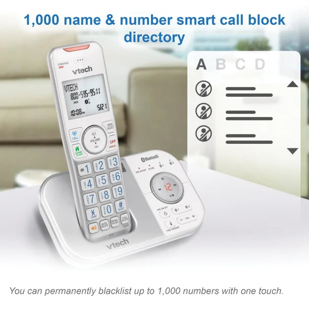 VTech® Bluetooth® DECT 6.0 Expandable Cordless Phone with Connect to Cell™ and Answering System (2 Handset; Silver)