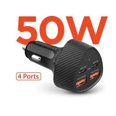 HyperGear® SpeedBoost 50-Watt Quad PD Car Charger, Black