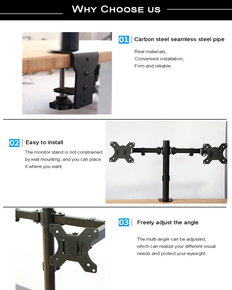 Adjustable Dual Arm Monitor Mount for 10-27 inch Computer Screen
