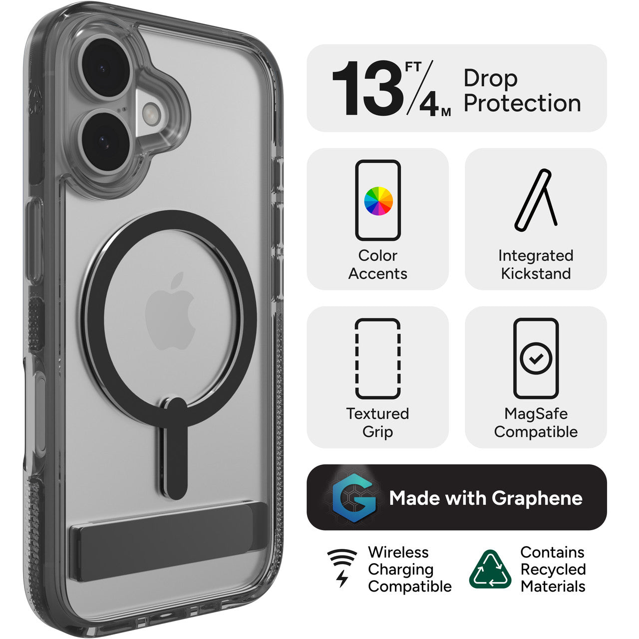 ZAGG - Santa Cruz Snap MagSafe Case with Kickstand for Apple iPhone 16 Plus - Black