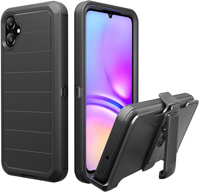 NIFFPD Samsung Galaxy A05 Case with Belt Clip & Kickstand, Full-Body Protection Multi Layers Rugged Case with Belt Holster(Black)