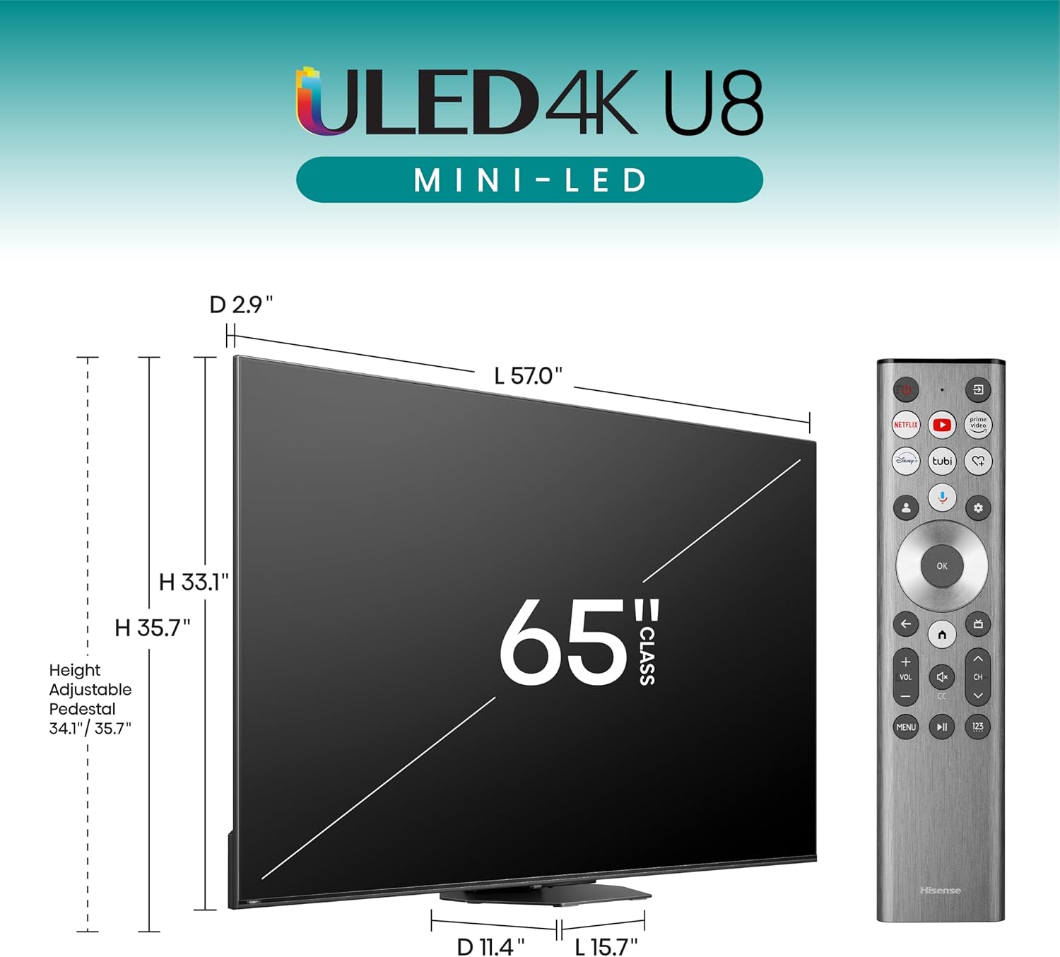 Hisense U8N 65" 4K UHD ULED Mini-LED Google Smart TV (2024)