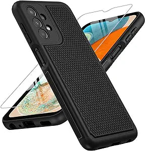 FNTCASE Samsung Galaxy A23 5G Dual Layer Protective Heavy Duty Cell Phone Cover Shockproof Rugged with Non Slip Textured Back (Matte Black)