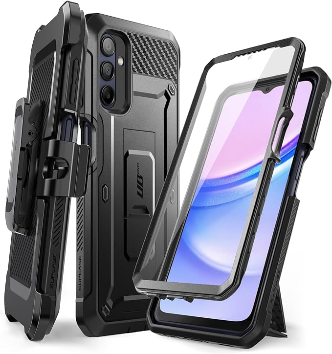 SUPCASE Samsung Galaxy A15 5G, Full-Body Heavy Duty Rugged with Built-in Screen Protector & Kickstand & Belt-Clip (Black)