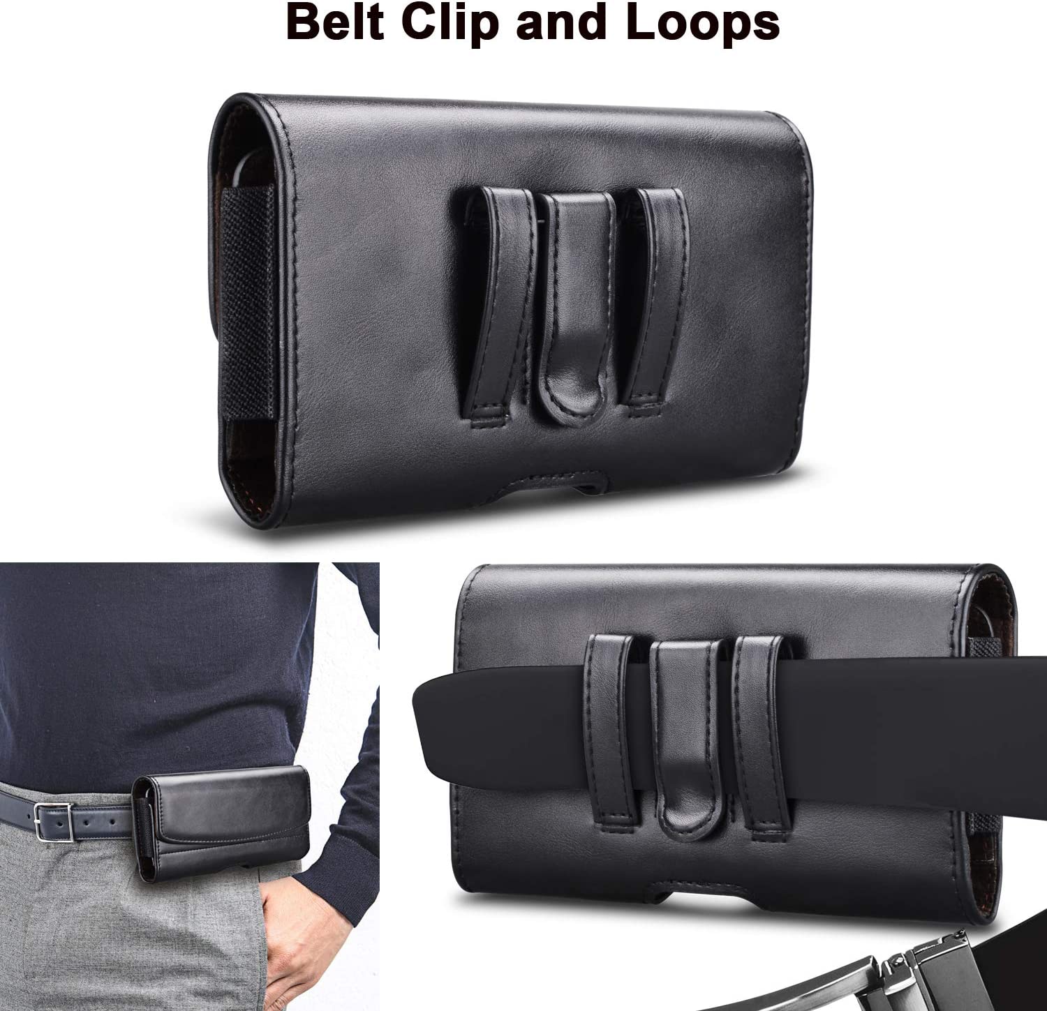 Universal Leather Cell Phone Holster Case with Belt Clip for Mobile Phone - XXL