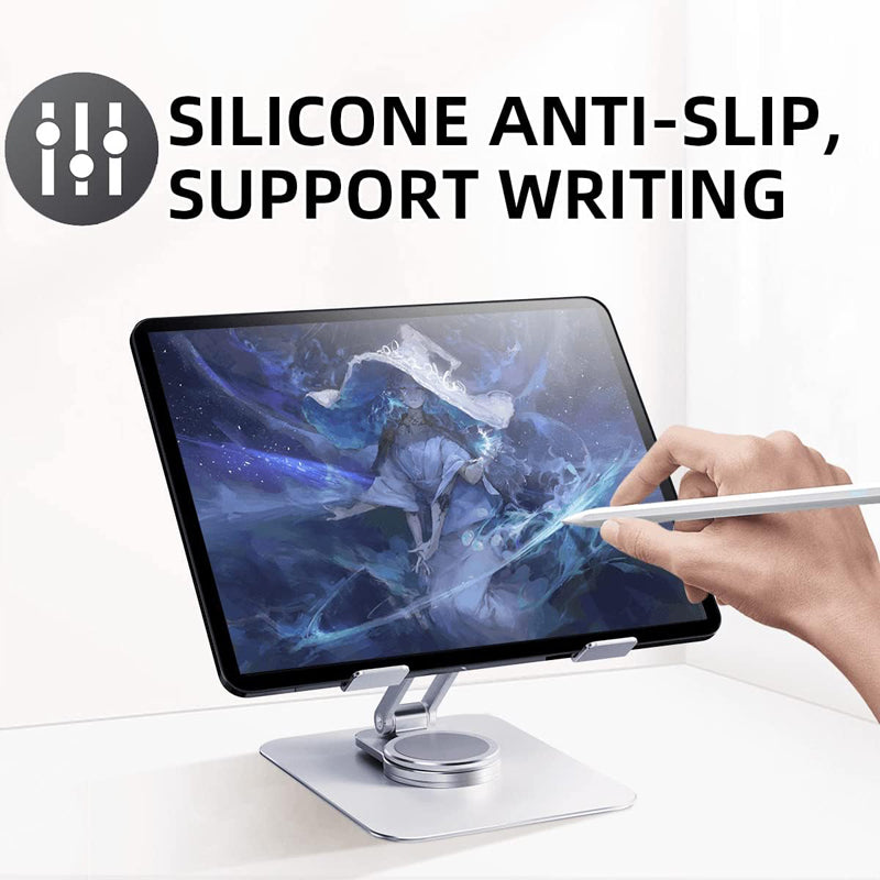 360° Rotating Foldable Aluminum Tablet Stand for Tablets within 4-14 inches Silver