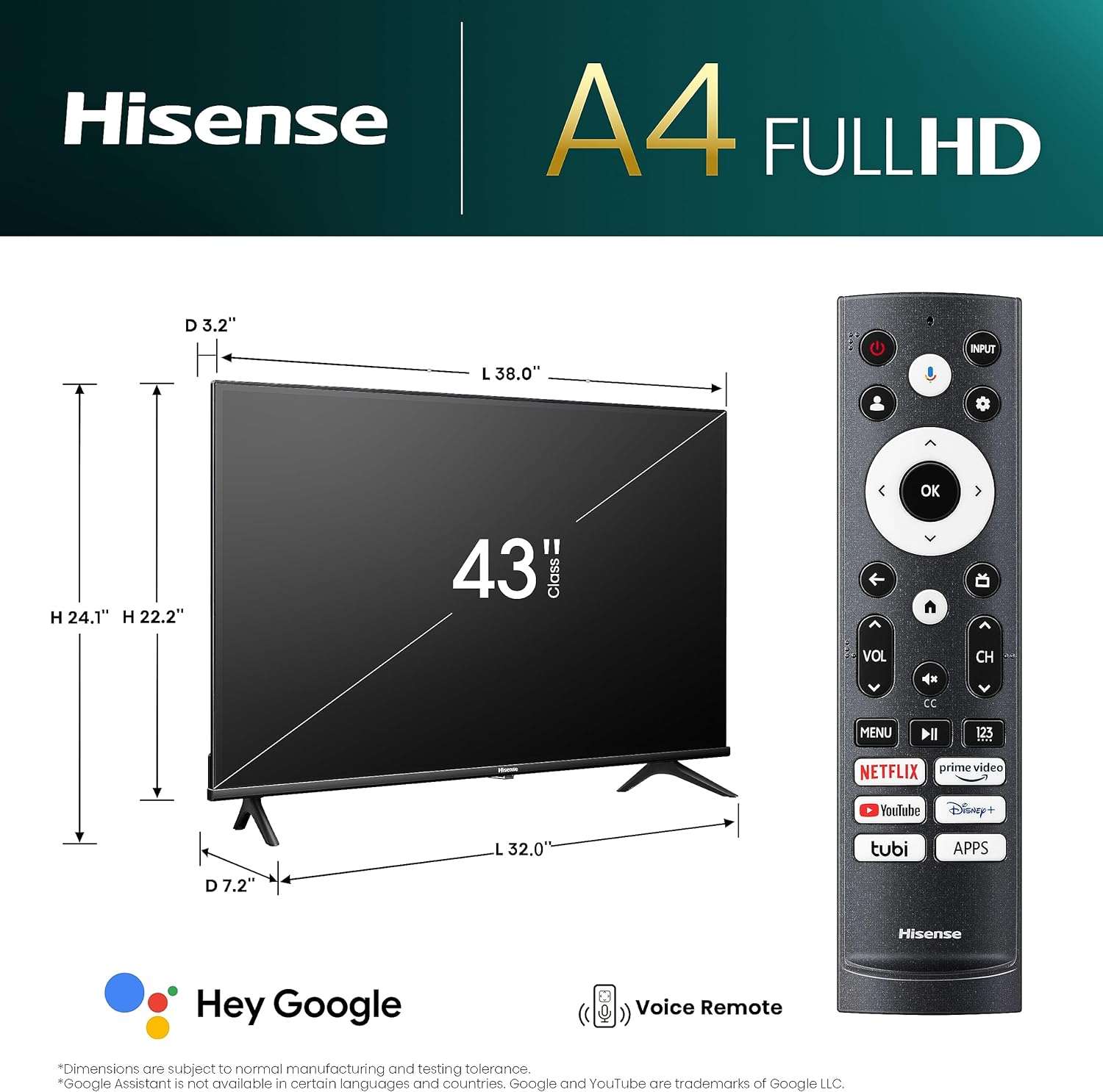 Hisense A4K 43" FHD Google Smart TV