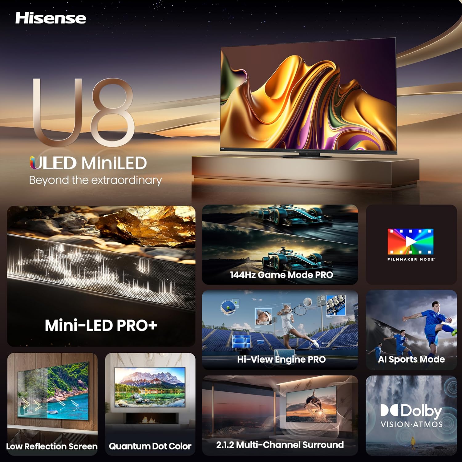Hisense U8N 65" 4K UHD ULED Mini-LED Google Smart TV (2024)