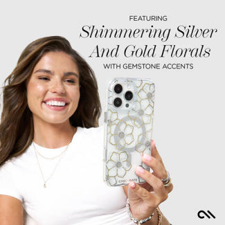 Case-Mate - Floral Gems MagSafe Case for Apple iPhone 16 Pro - Gold