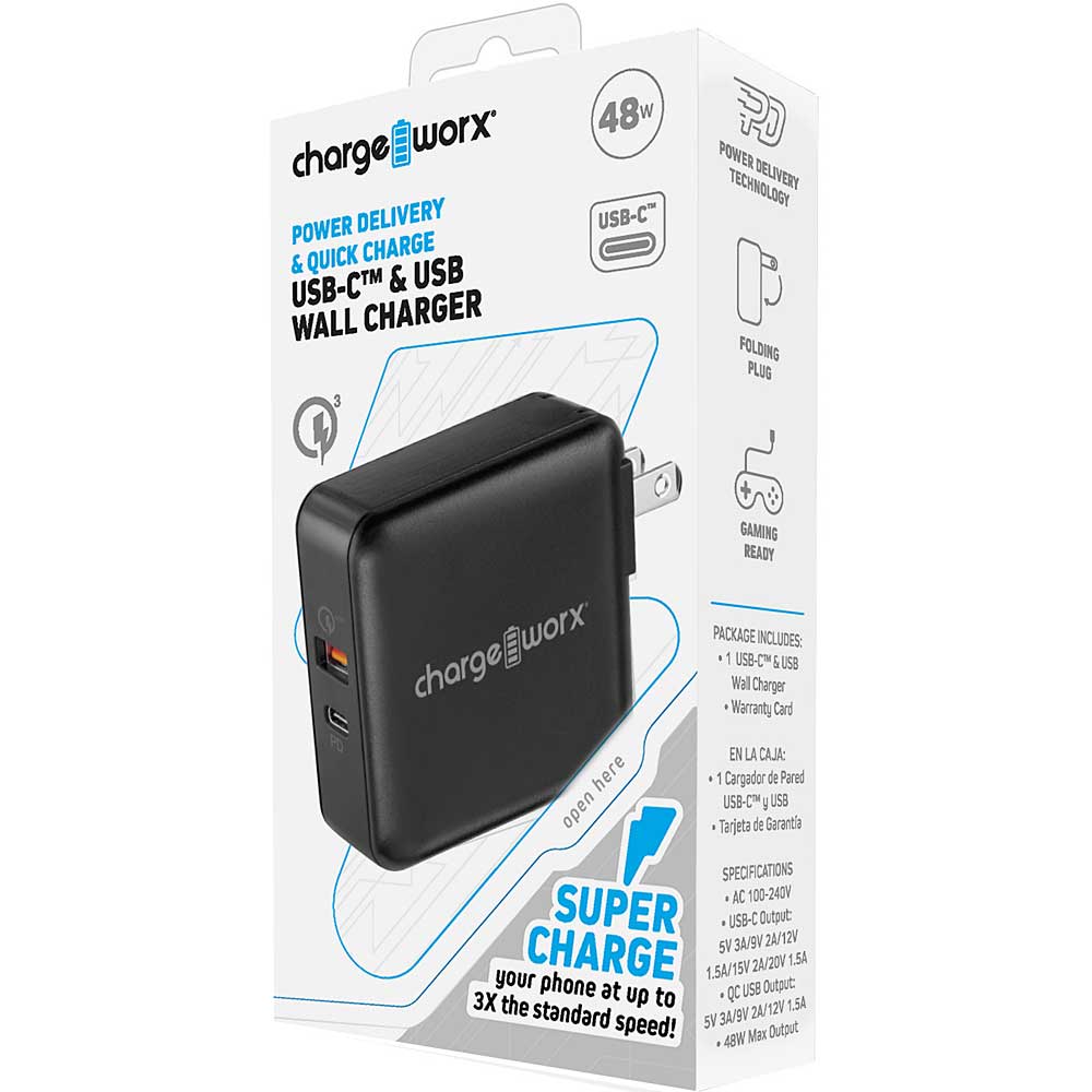 Chargeworx USB-C & USB Wall Charger w/ Power Delivery and Quick Charge