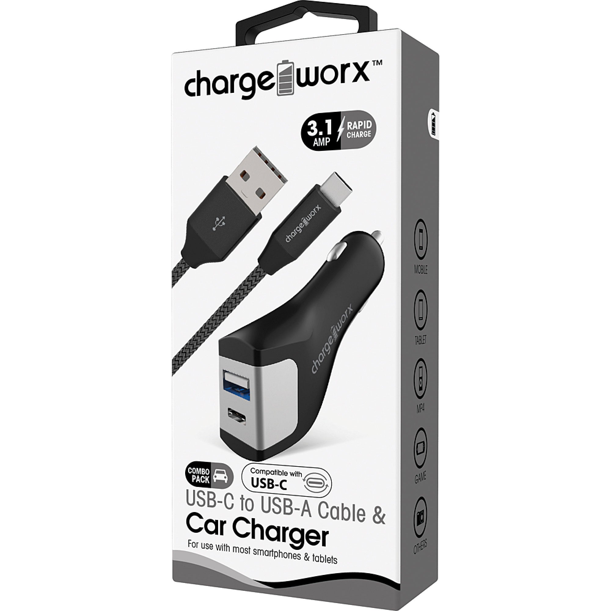 Chargeworx USB-A + USB-C Car Charger & USB-C Cable