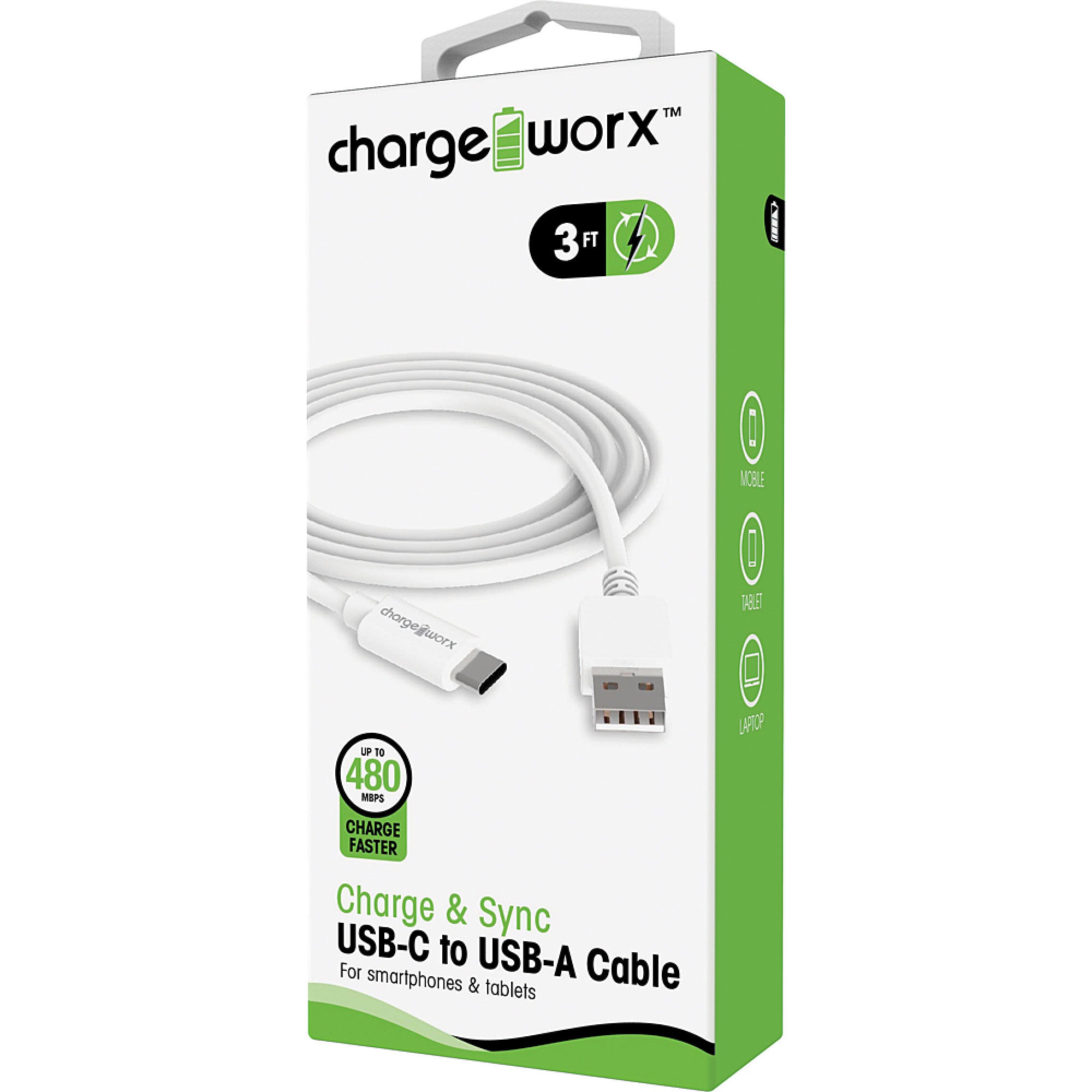 Chargeworx 3ft USB-C to USB-A Sync & Charge Cable