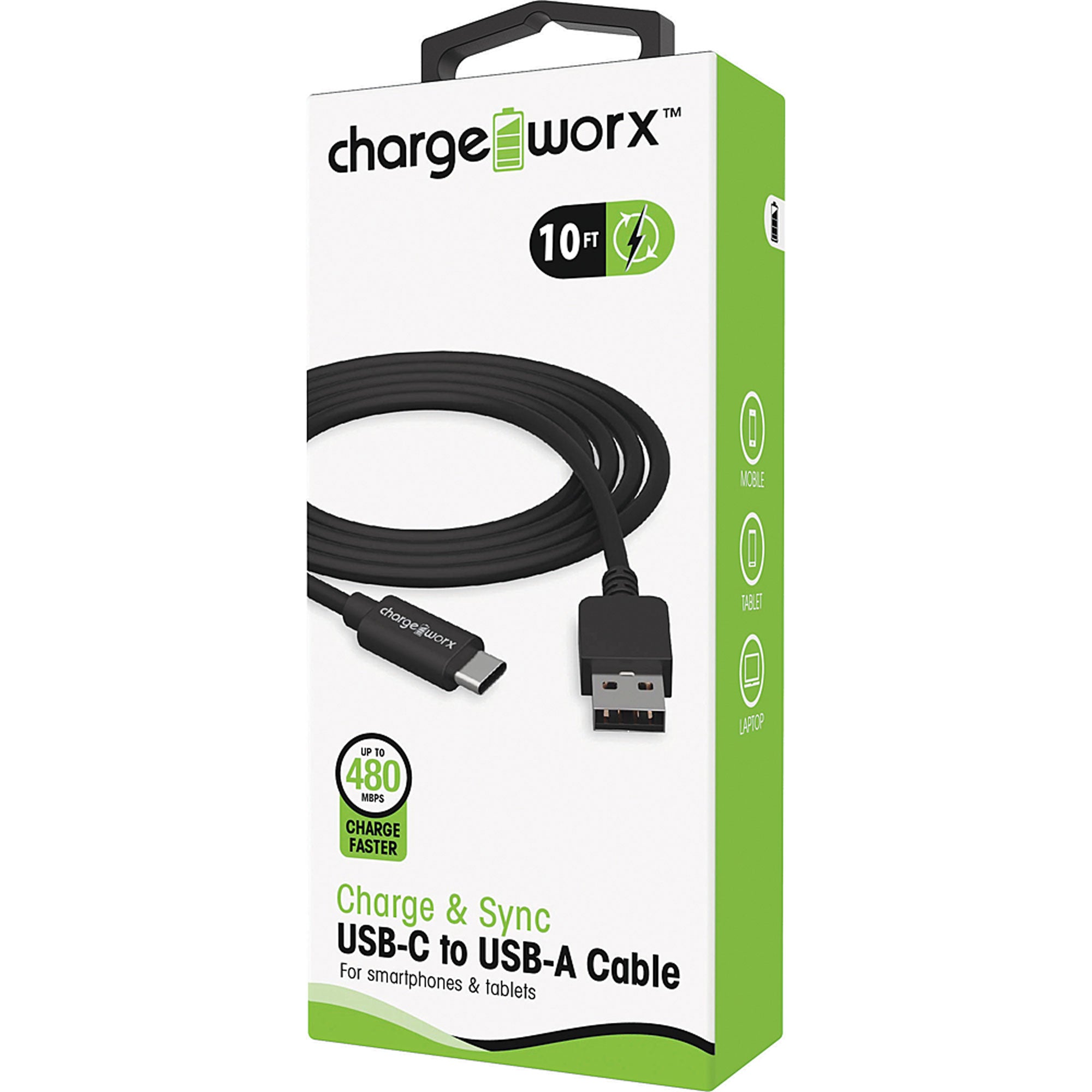 Chargeworx 10ft USB-C to USB-A Sync & Charge Cable