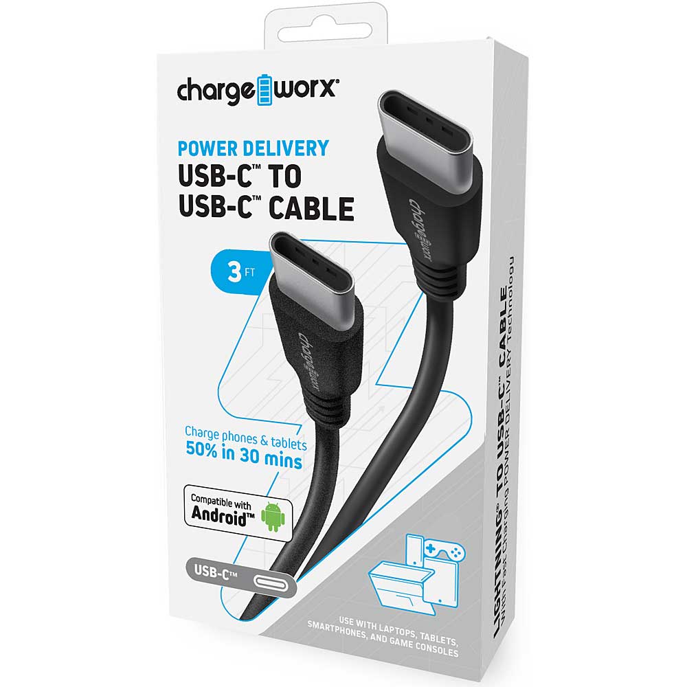 Chargeworx Power Delivery 3ft USB-C to USB-C Cable