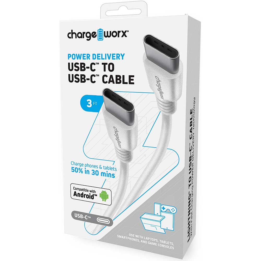 Chargeworx Power Delivery 3ft USB-C to USB-C Cable