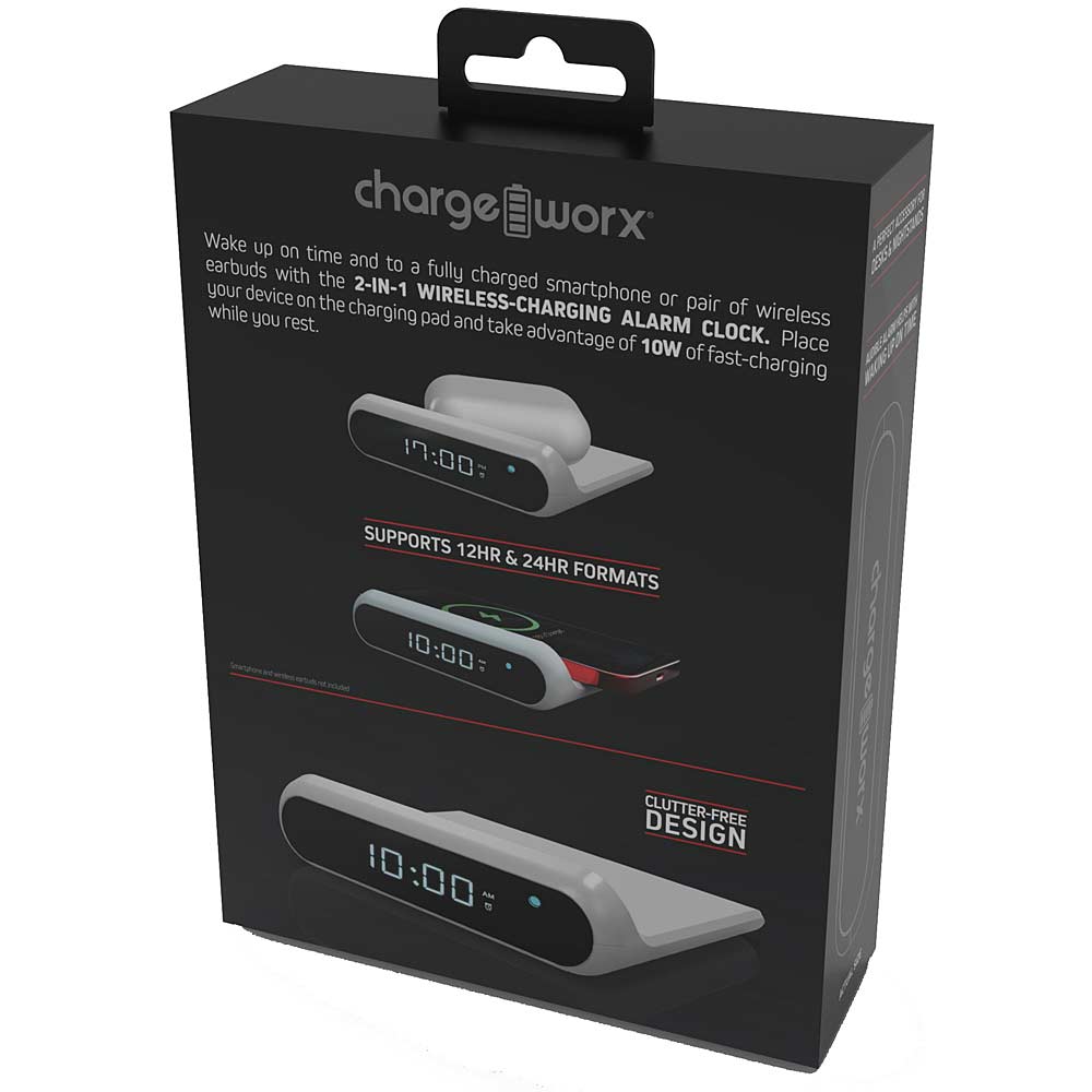 Chargeworx 2-in-1 Wireless-Charging Alarm Clock