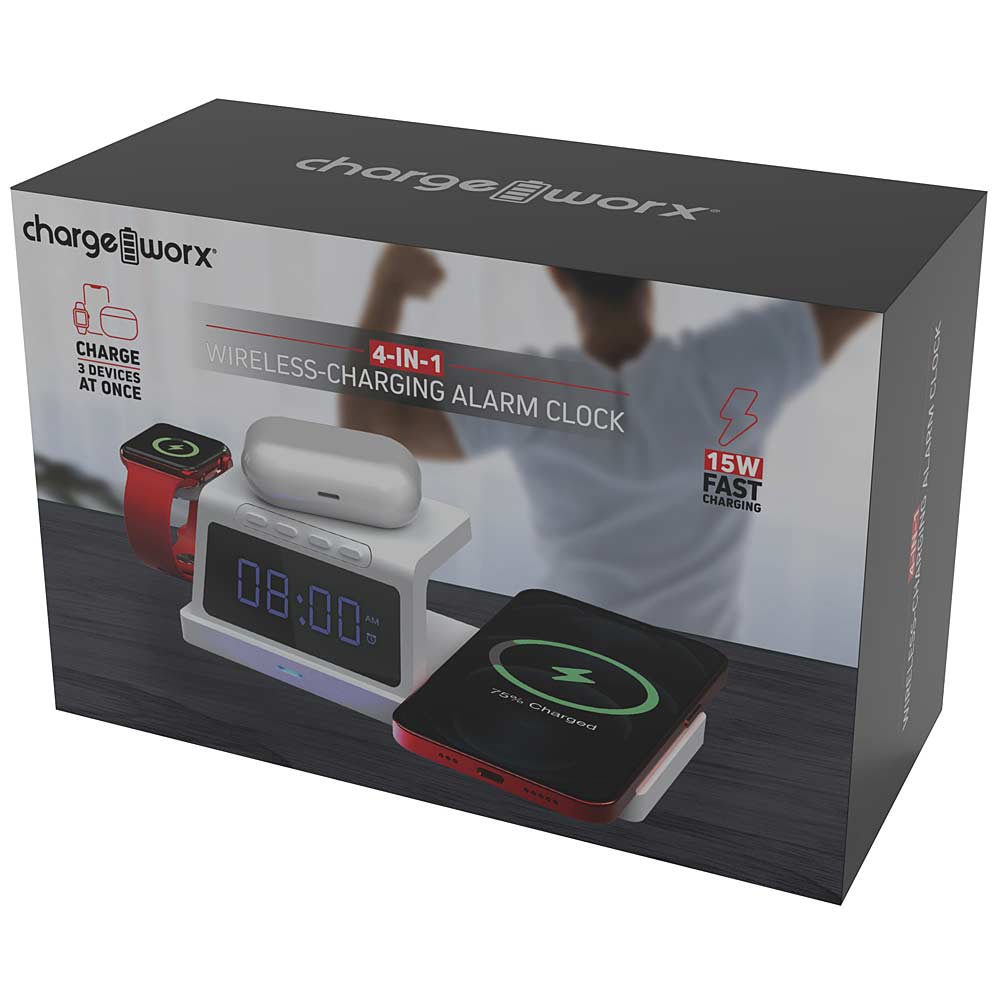 Chargeworx 4-in-1 Wireless-Charging Alarm Clock